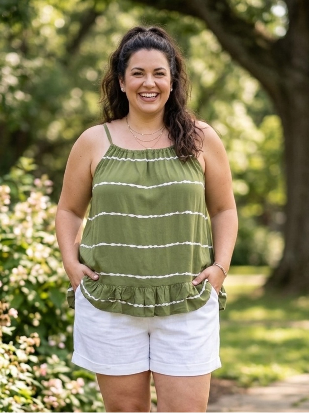 FASHION NOMA Tiered Ruffle Striped Cami Tank Top